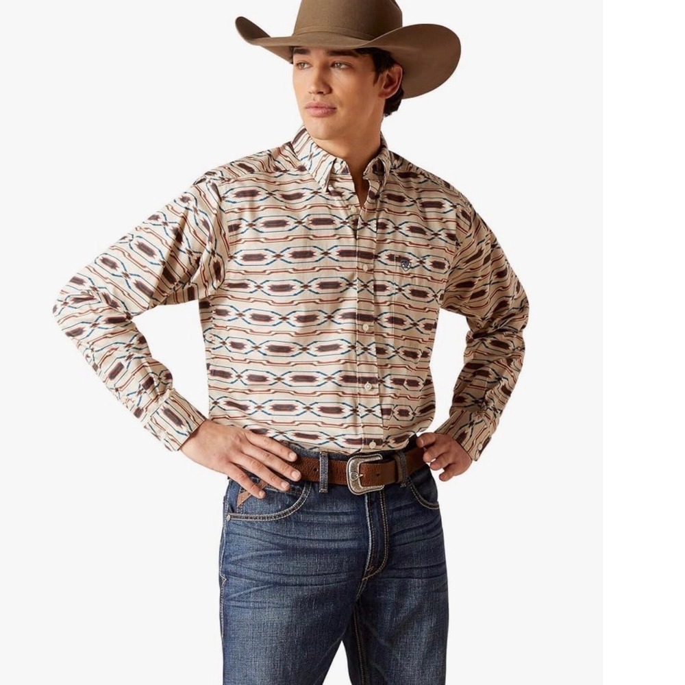 Ariat Chimayo Classic Fit Shirt Button Down Mens XXL Beige Long Sleeve 10046486